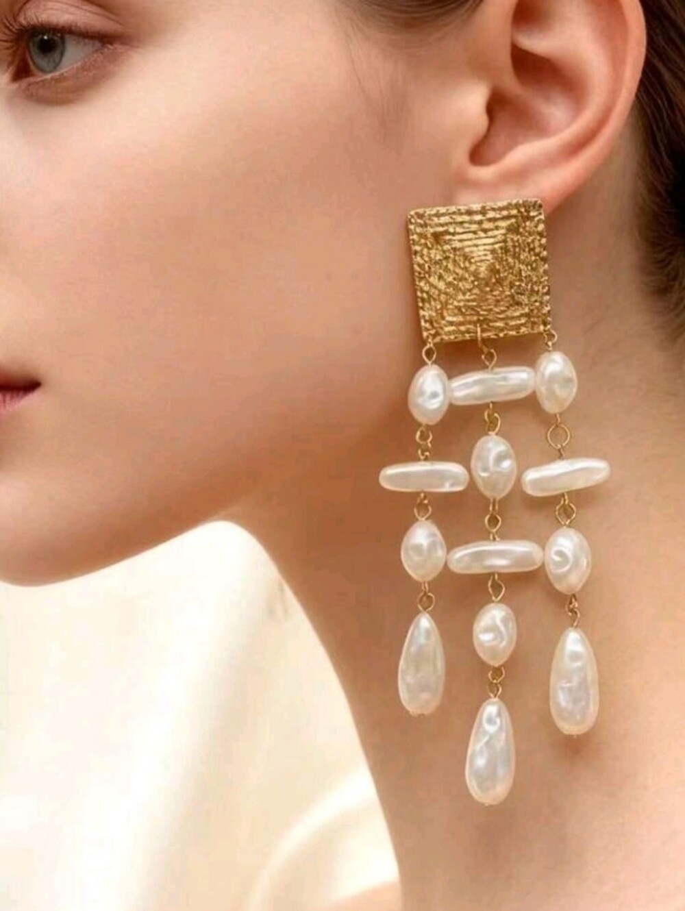 NEW! Stunning Gold and Pearl Dangle Statement Earrings - Elegant Women Jewelry
